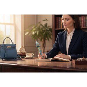 Luxury Turquoise Crystal Beaded Pen With Handbag Design & Decorative Accents